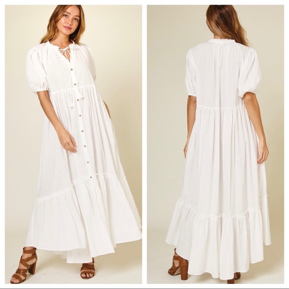 Boho Chic Fabiene Puff Sleeve Button Down Maxi Dress - Picture 3 of 5